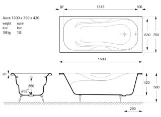 Ванна чугунная Vinsent Veron Aura VAU1507542 150x75см без отверстий для ручек